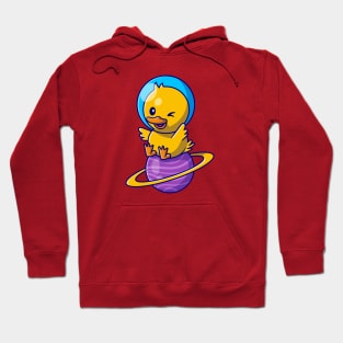 Cute Duck Astronaut Sitting On Planet Cartoon Hoodie